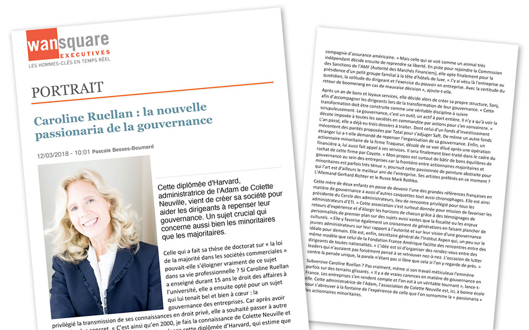 Portrait de Caroline Ruellan dans WanSquare : « la nouvelle passionaria de la gouvernance »